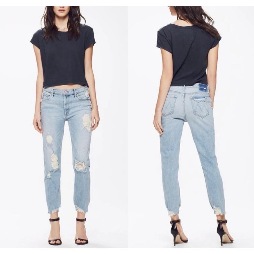 Mother The Sinner Distressed Straight Leg Jeans Thanks For Nothin Wash Size 25